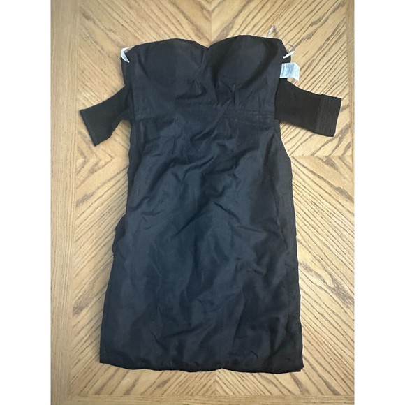 Draped Chiffon Black Cocktail Dress Rhinestone Bustier Strapless Bra Insert Sz 6 - Picture 12 of 13